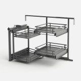 Magic Corner Ολικής Εξαγωγής με Φρένο για Τυφλό Ντουλάπι με Πόρτα 45cm με Χερούλι και Βάση σε Χρώμα Ανθρακί Compagnucci Premium Line 599H Series