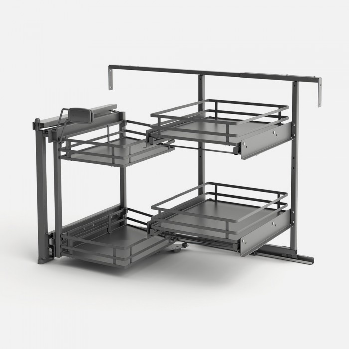 Magic Corner Ολικής Εξαγωγής με Φρένο για Τυφλό Ντουλάπι με Πόρτα 45cm με Χερούλι και Βάση σε Χρώμα Ανθρακί Compagnucci Premium Line 599H Series