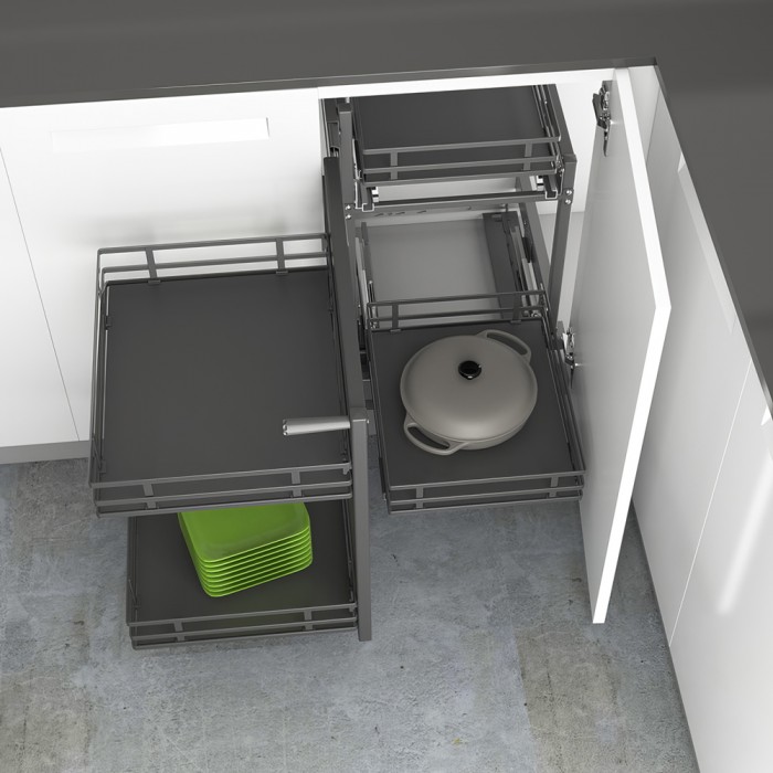 Magic Corner Ολικής Εξαγωγής με Φρένο για Τυφλό Ντουλάπι με Πόρτα 40cm με Βάση σε Χρώμα Ανθρακί Compagnucci Premium Line Reverso 740 Series 740009DBE001