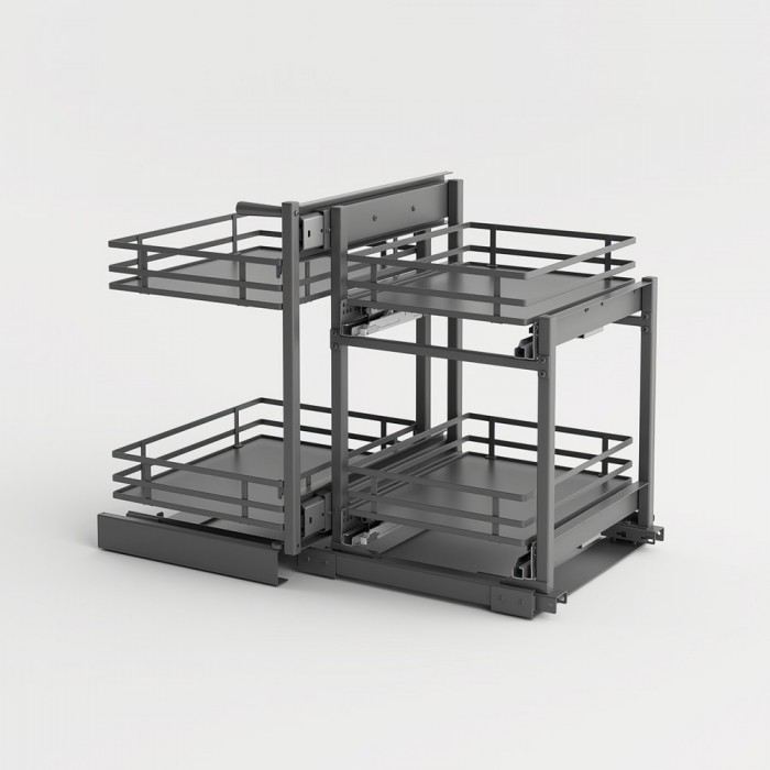 Magic Corner Ολικής Εξαγωγής με Φρένο για Τυφλό Ντουλάπι με Πόρτα 45cm με Βάση σε Χρώμα Ανθρακί Compagnucci Premium Line Reverso 740 Series 740011DBE001