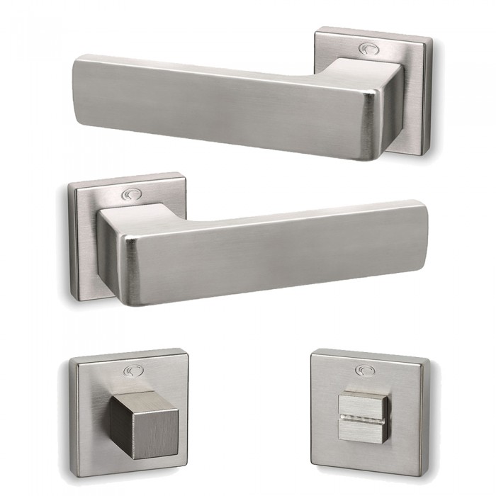 Πόμολα πόρτας (2τεμάχια Ζεύγος) Convex χειρολαβή με ροζέτα 1555-S05 σε Ματ Νίκελ