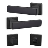 Πόμολα πόρτας (2τεμάχια Ζεύγος) Convex χειρολαβή με ροζέτα 1555-S19 σε Ματ Μαύρο