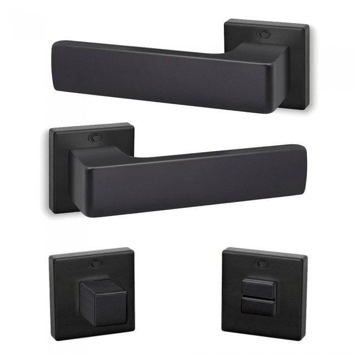 Πόμολα πόρτας (2τεμάχια Ζεύγος) Convex χειρολαβή με ροζέτα 1555-S19 σε Ματ Μαύρο