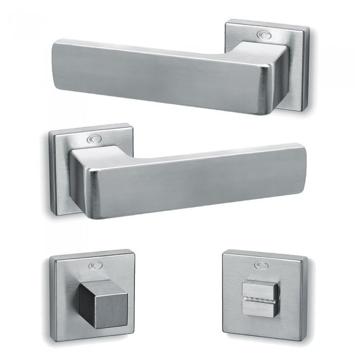 Πόμολα πόρτας (2τεμάχια Ζεύγος) Convex χειρολαβή με ροζέτα 1555-S24 σε Ματ Χρώμιο