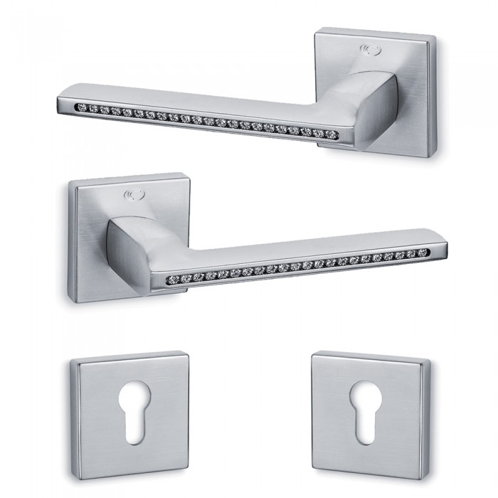 Πόμολα πόρτας (2τεμάχια Ζεύγος) Convex χειρολαβή με ροζέτα 1125-S24 σε Ματ Χρώμιο