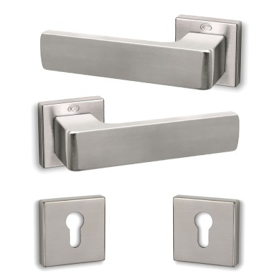 Πόμολα πόρτας (2τεμάχια Ζεύγος) Convex χειρολαβή με ροζέτα 1555-S05 σε Ματ Νίκελ