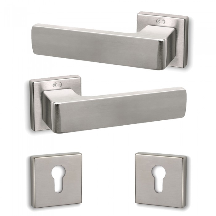 Πόμολα πόρτας (2τεμάχια Ζεύγος) Convex χειρολαβή με ροζέτα 1555-S05 σε Ματ Νίκελ