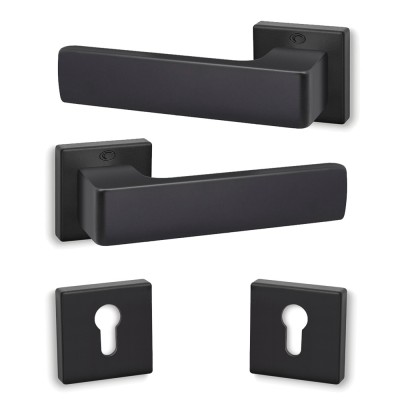 Πόμολα πόρτας (2τεμάχια Ζεύγος) Convex χειρολαβή με ροζέτα 1555-S19 σε Ματ Μαύρο