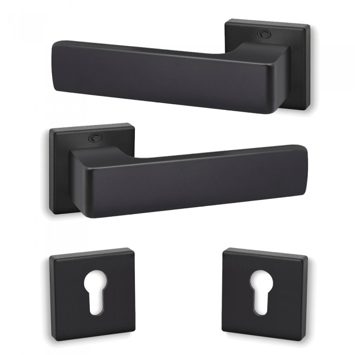 Πόμολα πόρτας (2τεμάχια Ζεύγος) Convex χειρολαβή με ροζέτα 1555-S19 σε Ματ Μαύρο