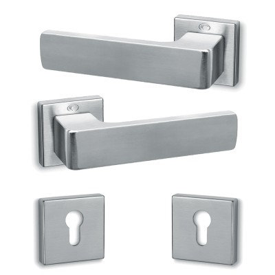 Πόμολα πόρτας (2τεμάχια Ζεύγος) Convex χειρολαβή με ροζέτα 1555-S24 σε Ματ Χρώμιο