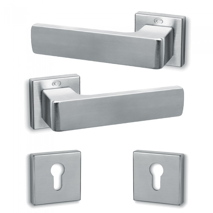 Πόμολα πόρτας (2τεμάχια Ζεύγος) Convex χειρολαβή με ροζέτα 1555-S24 σε Ματ Χρώμιο