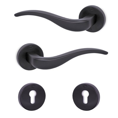 Πόμολα πόρτας (2τεμάχια Ζεύγος) Convex χειρολαβή με ροζέτα 1625-S19 Ματ Μαύρο
