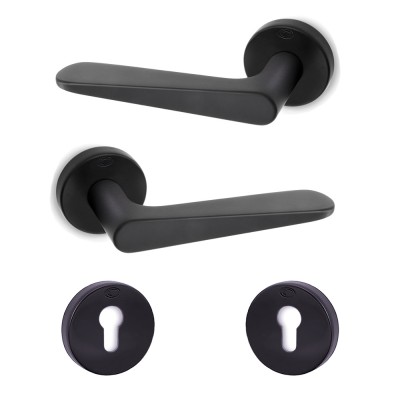 Πόμολα πόρτας (2τεμάχια Ζεύγος) Convex χειρολαβή με ροζέτα 1725-S19 Ματ Μαύρο