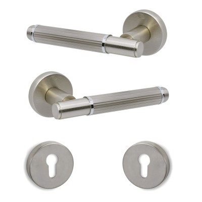 Πόμολα Πόρτας (2τεμάχια Ζεύγος) Convex Χειρολαβή με Ροζέτα 1935-S05S04 Ματ Νίκελ Χρώμιο