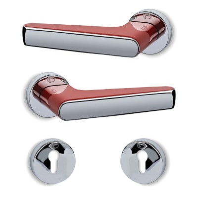 Πόμολα πόρτας (2τεμάχια Ζεύγος) Convex χειρολαβή με ροζέτα 2015-S04S14 Χρώμιο - Ματ Κόκκινο