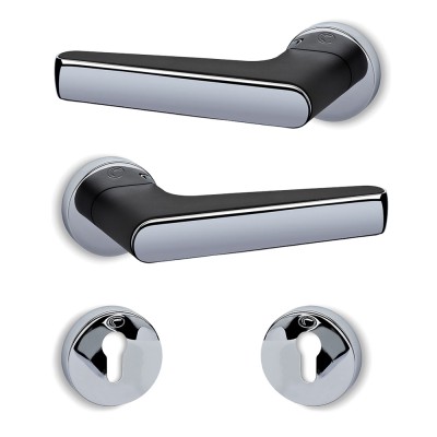 Πόμολα πόρτας (2τεμάχια Ζεύγος) Convex χειρολαβή με ροζέτα 2015-S04S19 Χρώμιο - Ματ Μαύρο