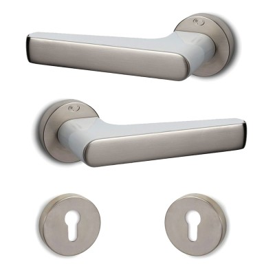 Πόμολα πόρτας (2τεμάχια Ζεύγος) Convex χειρολαβή με ροζέτα 2015-S05S06 Ματ Νίκελ - Ματ Άσπρο