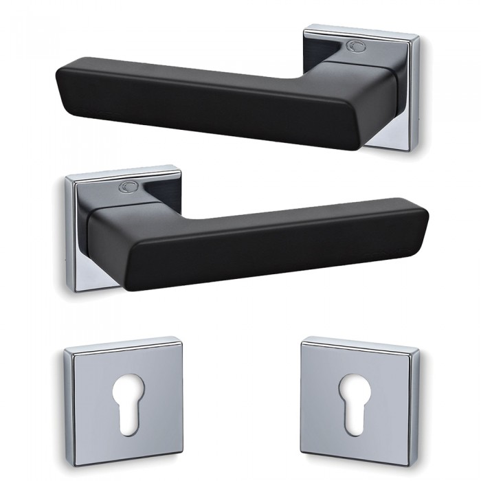 Πόμολα πόρτας (2τεμάχια Ζεύγος) Convex χειρολαβή με ροζέτα 2145-S04S19 Χρώμιο - Ματ Μαύρο