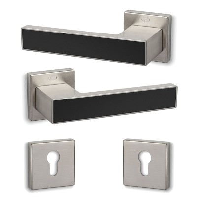 Πόμολα πόρτας (2τεμάχια Ζεύγος) Convex χειρολαβή με ροζέτα 2185-S05S19 Ματ Νίκελ - Ματ Μαύρο