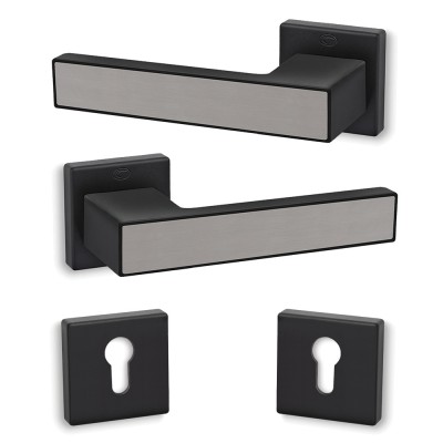 Πόμολα πόρτας (2τεμάχια Ζεύγος) Convex χειρολαβή με ροζέτα 2185-S19S05 Μαύρο - Ματ Νίκελ