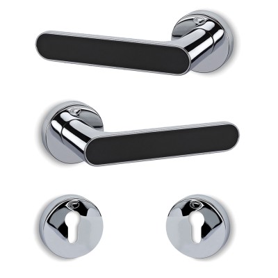 Πόμολα πόρτας (2τεμάχια Ζεύγος) Convex χειρολαβή με ροζέτα 2195-S04S19 Χρώμιο/Ματ Μαύρο