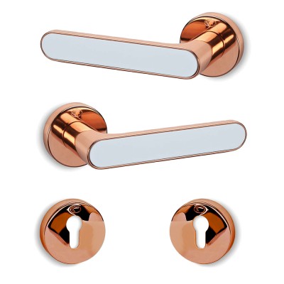 Πόμολα πόρτας (2τεμάχια Ζεύγος) Convex χειρολαβή με ροζέτα 2195-S10S06 Χαλκός / Ματ Λευκό