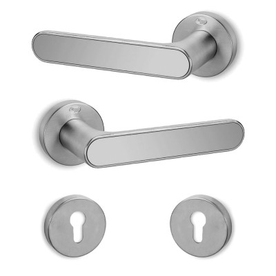 Πόμολα πόρτας (2τεμάχια Ζεύγος) Convex χειρολαβή με ροζέτα 2195-S24S04 Ματ Χρώμιο/Χρώμιο