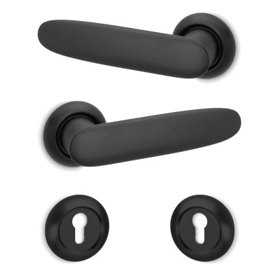 Πόμολα πόρτας (2τεμάχια Ζεύγος) Convex χειρολαβή με ροζέτα 2225-S19 Ματ Μαύρο