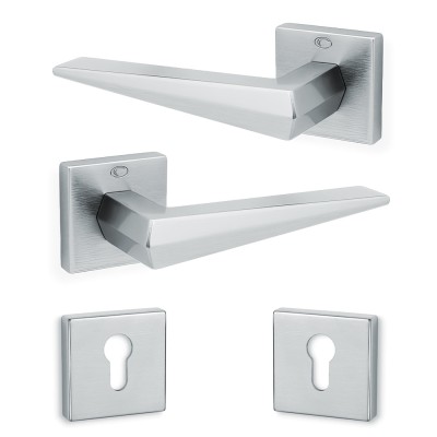 Πόμολα Πόρτας (2τεμάχια Ζεύγος) Convex Χειρολαβή με Ροζέτα 2425-S24 Ματ Χρώμιο