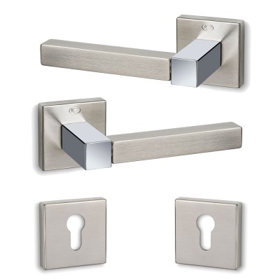 Πόμολα πόρτας (2τεμάχια Ζεύγος) Convex χειρολαβή με ροζέτα 735-S05S04 σε Ματ Νίκελ-Χρώμιο