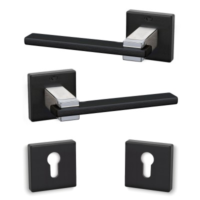 Πόμολα πόρτας (2τεμάχια Ζεύγος) Convex χειρολαβή με ροζέτα 745-S19S04 σε Ματ Μαύρο-Χρώμιο