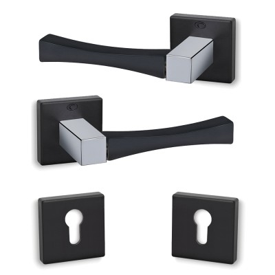 Πόμολα πόρτας (2τεμάχια Ζεύγος) Convex χειρολαβή με ροζέτα 835-S19S04 σε Ματ Μαύρο - Χρώμιο