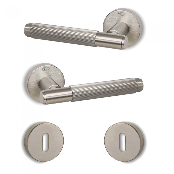 Πόμολα πόρτας (2τεμάχια Ζεύγος) Convex χειρολαβή με ροζέτα 1745Β-S05 Ματ νικελ