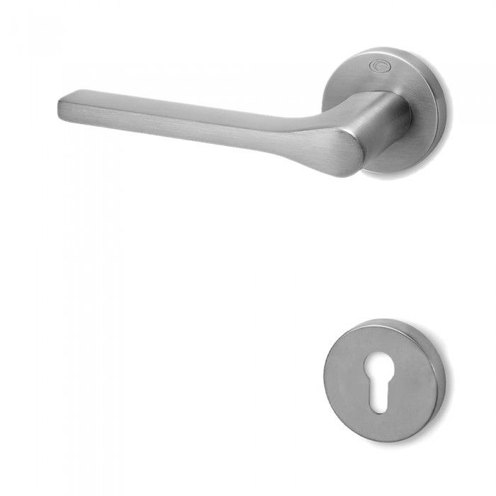 Πόμολο πόρτας (1τεμάχιο Μονό) Convex χειρολαβή με ροζέτα Κυλίνδρου 1515-S24 σε Ματ Χρώμιο