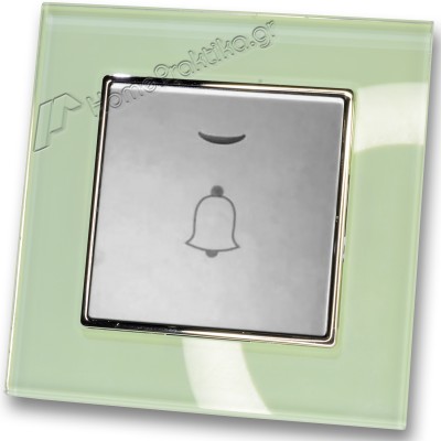 Μπουτόν Κωδώνου Με Λυχνία Led 10-36v Ασημί Ματ με Πλαίσιο Βεραμάν Γυαλί HSERIES LINEME 50-00108-5_50-00121-24