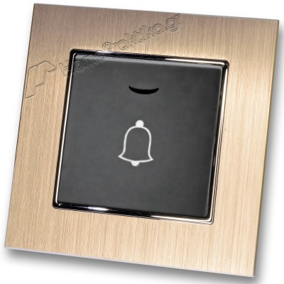 Μπουτόν Κωδώνου Με Λυχνία Led 10-36v Μαύρο με Πλαίσιο Σαμπανιζέ Μεταλλικό HSERIES LINEME 50-00108-2_50-00121-25