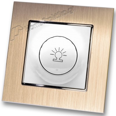 Ρεοστάτης Απλός (dimmer) 500W Λευκός με Πλαίσιο Σαμπανιζέ Μεταλλικό HSERIES LINEME 50-00110-1_50-00121-25