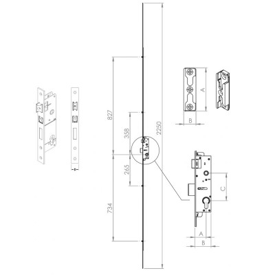 Γραναζωτή Κλειδαριά 5 Σημείων με Ρυθμιζόμενη Γλώσσα για Προφιλ Euro 16 με Αντικρίσματα 35mm/85mm Domus TOPGEAR 94735-949800