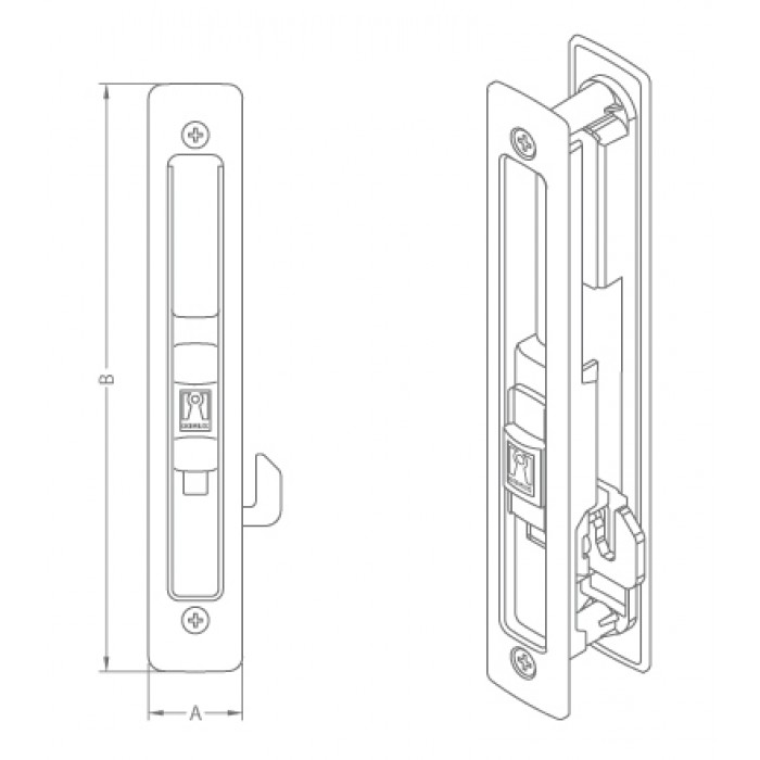 Κλειδαριά Συρομένων με κλείδωμα γάντζου και Κλειδαριά με Κύλινδρο για πόρτα Αλουμινίου 28mm x 186mm Domus KLIKLOK 7710Z ΓΚΡΙ - ΑΣΗΜΙ
