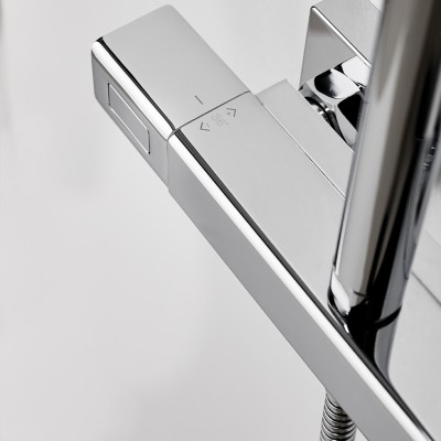 Στήλη ντους με Θερμοστατική Μπαταρία και κολώνα με ρυθμιζόμενο ύψος από 76cm - 137cm Eurorama Thermo Square 613065-100