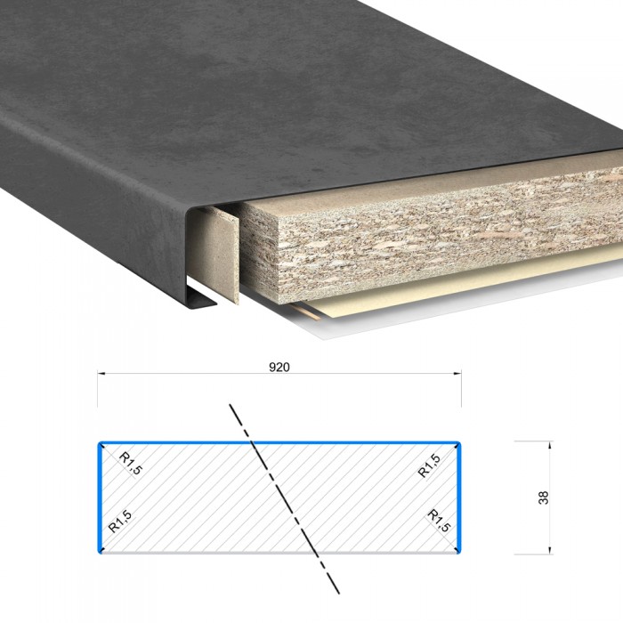 Πάγκος Κουζίνας Δίκουρβος (P2) Egger F186-ST9 Light Grey Chicago Concrete Διαστάσεων 4.10m Μήκος X 92cm Πλάτος X 4cm Πάχος