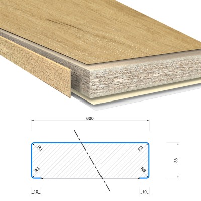 Πάγκος Τετραγωνικής Διατομής E1E05 TSCA P2  4.10m Μήκος X 60cm Πλάτος X 4cm Πάχος Egger Feelwood  H1385 ST40 Natural Casella Oak 