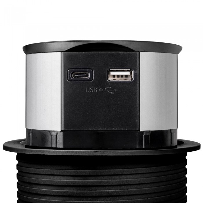Αναδυόμενο Πολύμπριζο Push100 με 3 μπρίζες Schuko , 1 USB type A θύρα και 1 USB type C θύρα Emuca 5221214