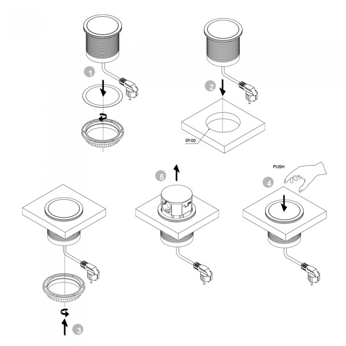 Αναδυόμενο Πολύμπριζο Push100 με 3 μπρίζες Schuko , 1 USB type A θύρα και 1 USB type C θύρα Emuca 5221214