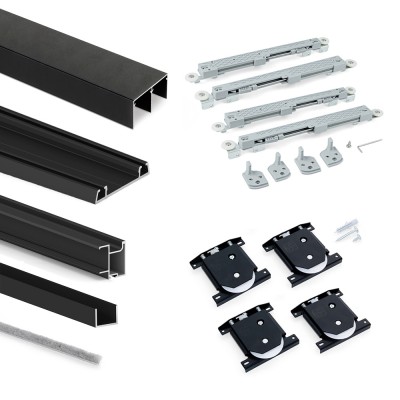 Μηχανισμός Συρόμενης Δίφυλλης ντουλάπας Emuca Placard 74 ( Προφίλ Αλουμινίου σε Χρώμα Μαύρο)