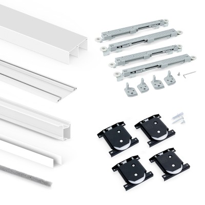 Μηχανισμός Συρόμενης Δίφυλλης ντουλάπας Emuca Placard 74 ( Προφίλ Αλουμινίου σε Χρώμα Λευκό)