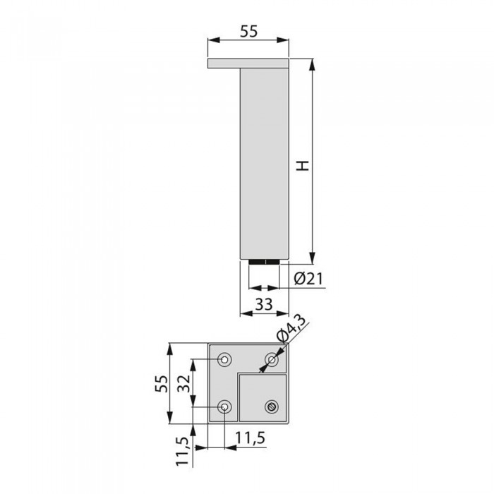 Πλαστικό Πόδι επίπλου Emuca 2006111 Χρώμιο Ύψους 14cm