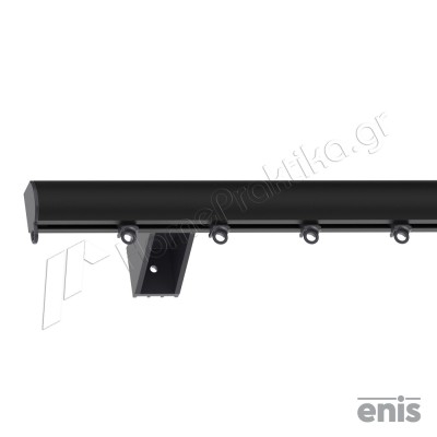 Μεταλλικός Σιδηρόδρομος Τοίχου Οβάλ Μονός Enis 47108 με Πλαστικό Στήριγμα 6cm σε χρώμα Μαύρο