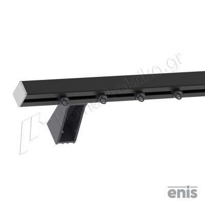 Μεταλλικός Σιδηρόδρομος Τοίχου Βαρέου Τύπου Μονός Enis 47122 με Πλαστικό Στήριγμα 6cm σε χρώμα Μαύρο - Χρώμιο