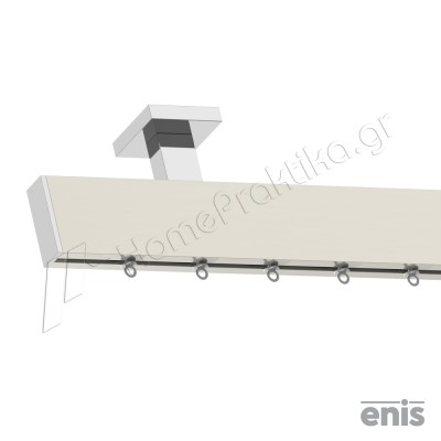 Μεταλλικός Σιδηρόδρομος Οροφής Μονός Προφίλ 5.3cm Enis SIMPLE με στήριγμα SPIN σε χρώμα Νίκελ Ματ - Χρώμιο